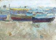 Seymour Joseph Guy Boats on the beach painting